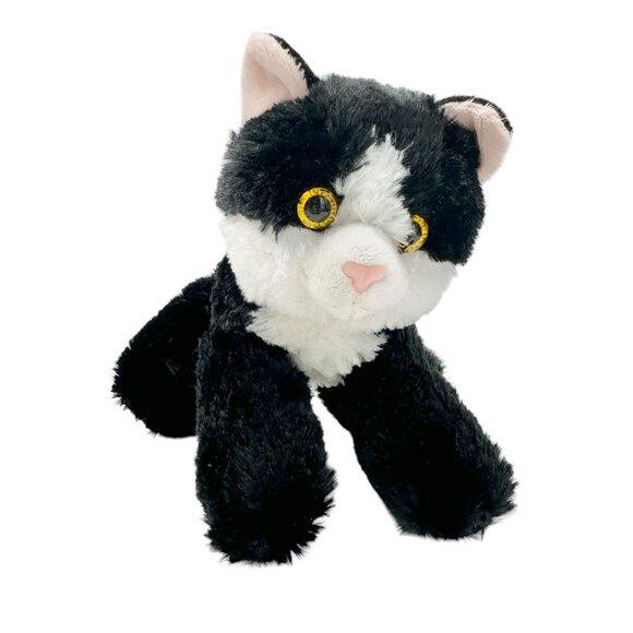 Aurora Black and White Cat Plush Stuffed Animal Toy Poly Fibers Plastic Pellets - Picture 1 of 7